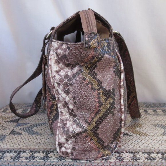 Nine West Brown Rose Python Pattern Faux Snakeskin Roomy Carryall Shoulder Bag - Picture 5 of 16